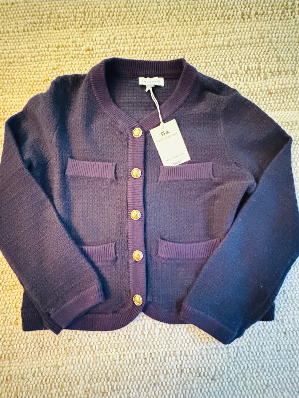 Free Assembly Navy Cardigan Women’s Small Gold Buttons 4 Pocket NWT Preppy